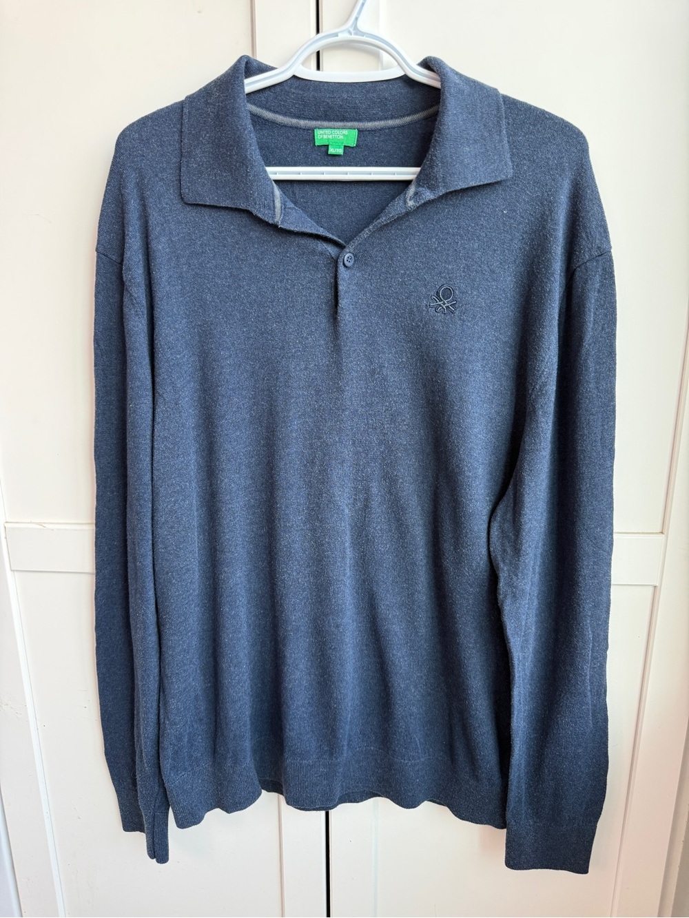 United Colors Of Benetton Men's V-Neck Long Sleeve Sweater - Navy Blue Size XL